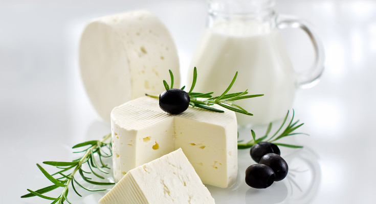 Healthy soft paneer cheese with rosemary and black olives
